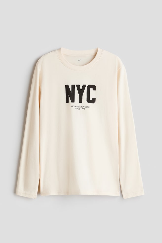 Printed Long-Sleeved T-Shirt - Cream/NYC/Black/Move Fast/Green/game controller - 1