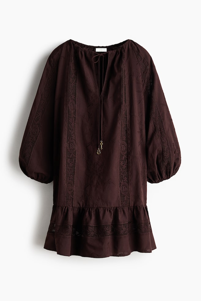 Lace-inset tunic dress - Dark brown/Lilac - 1