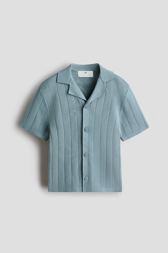 Fine-Knit Cotton Resort Shirt - Dark dusty turquoise/Ivory - 1