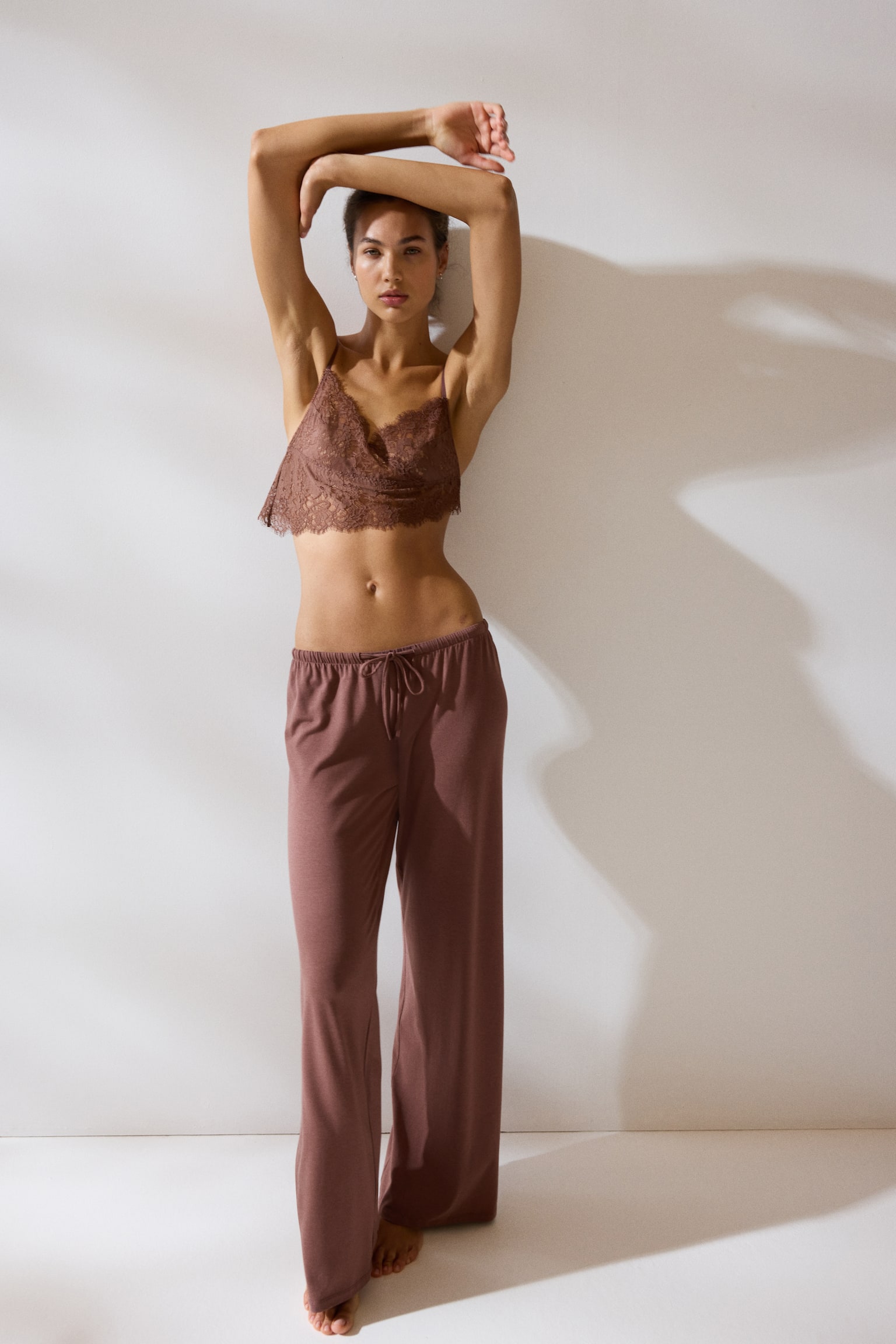 Viscose-blend pyjama bottoms - Dark dusty pink - 6