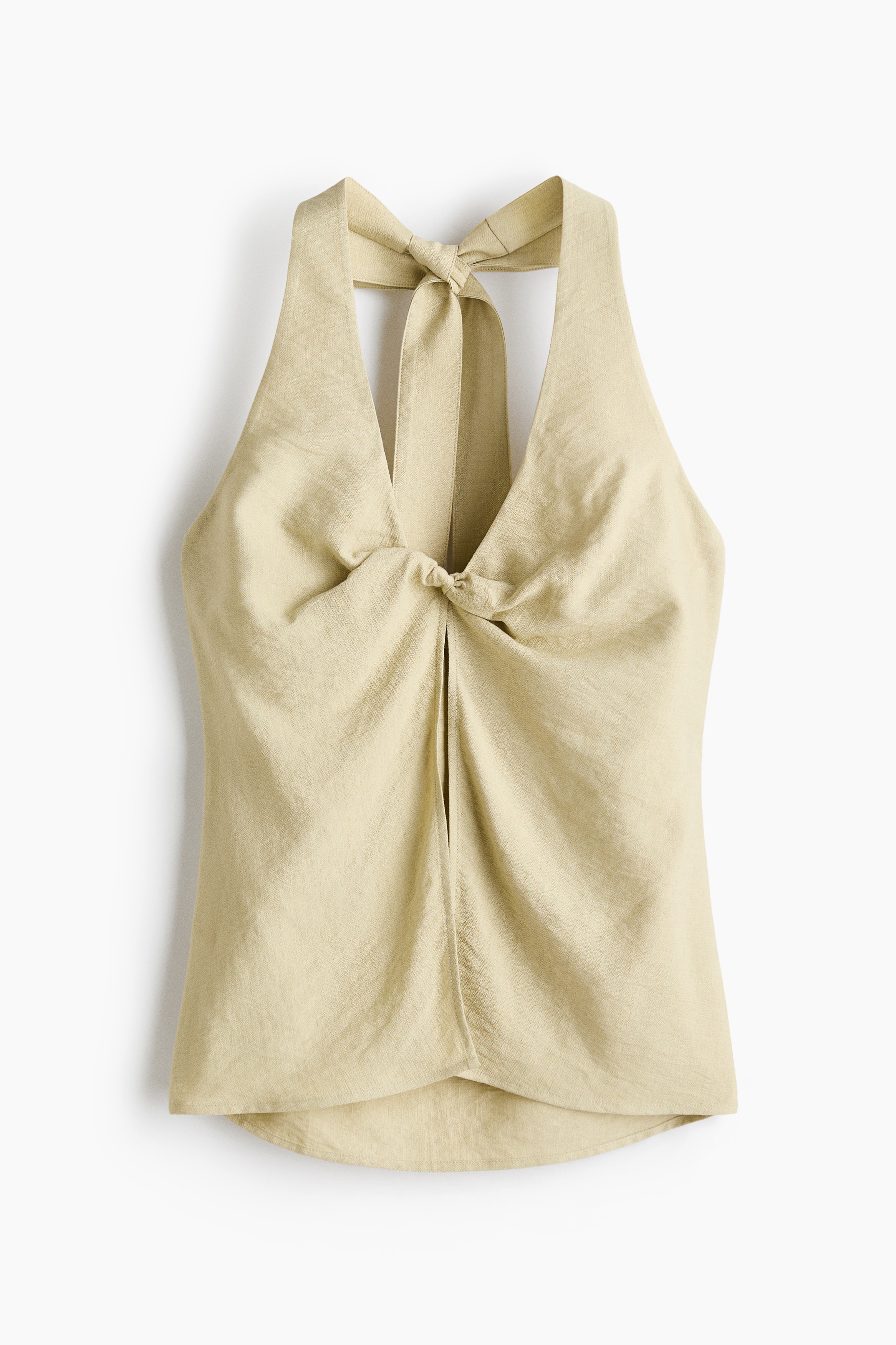 Twist-detail halterneck top - Light yellow green/Dark rust brown/Patterned