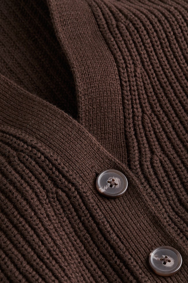 Rib-knit cardigan - Dark brown/Cream/Beige - 3