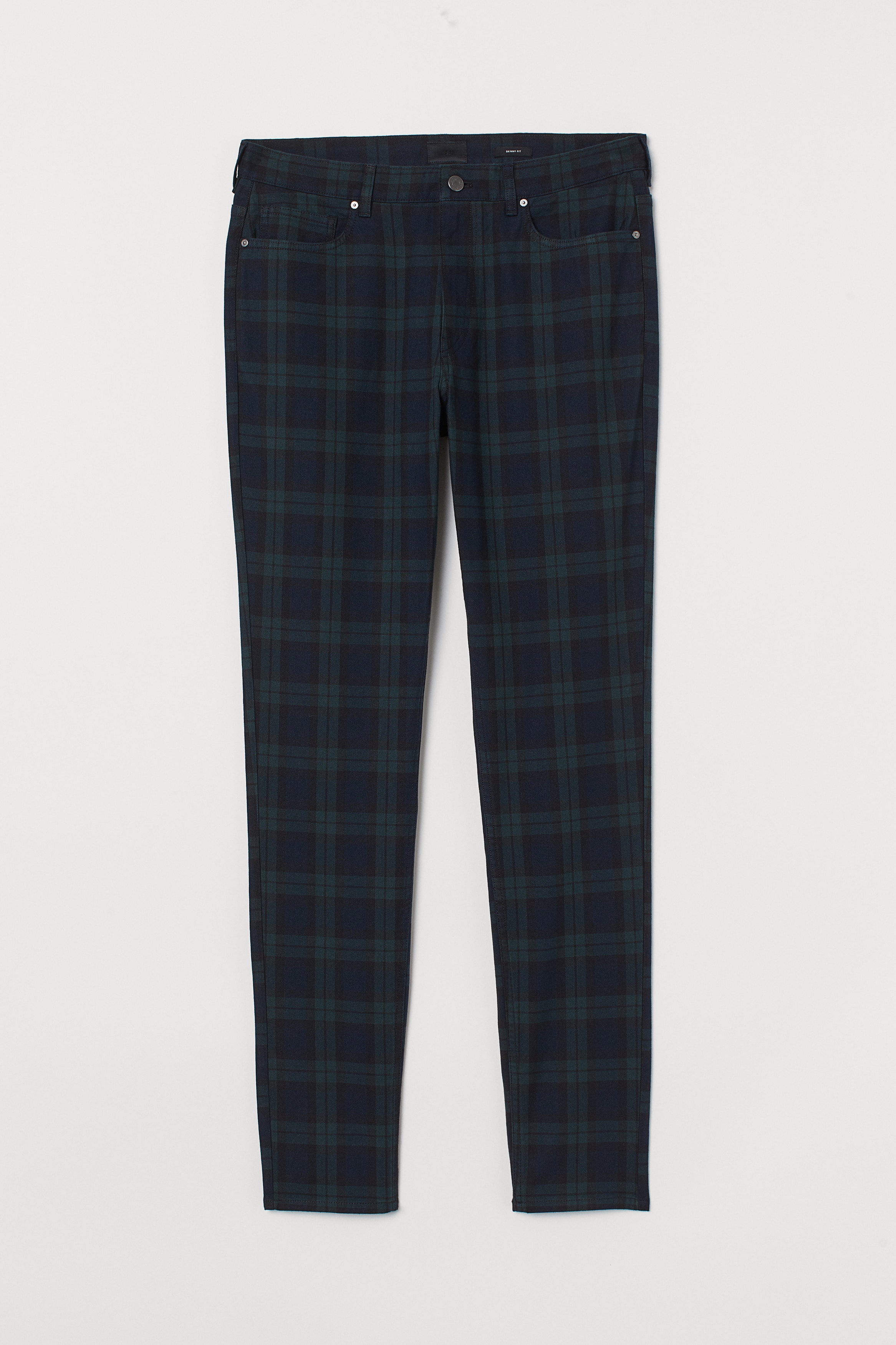 Skinny Fit Twill Pants Dark blue green checked Men H M CA