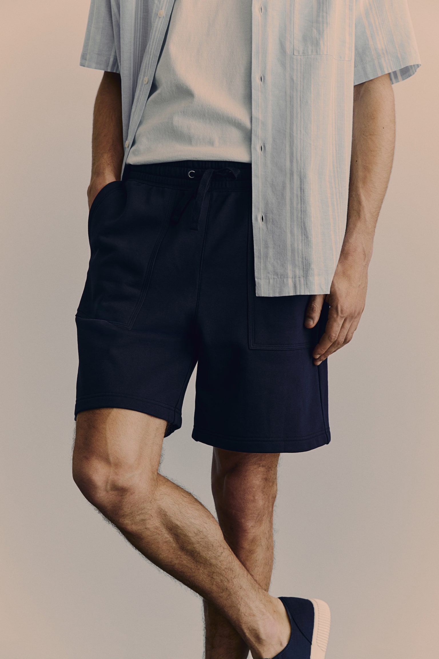 Regular Fit Sweatshorts - Navy blue/Cream - 7