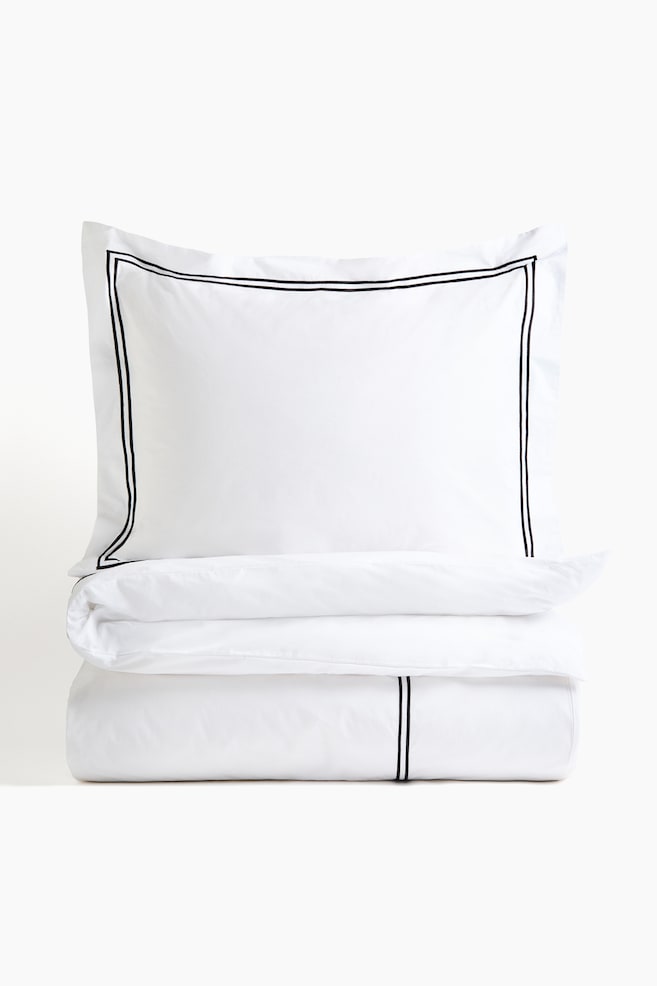 Cotton percale single duvet cover set - White/Black/White/White/Black/White - 1