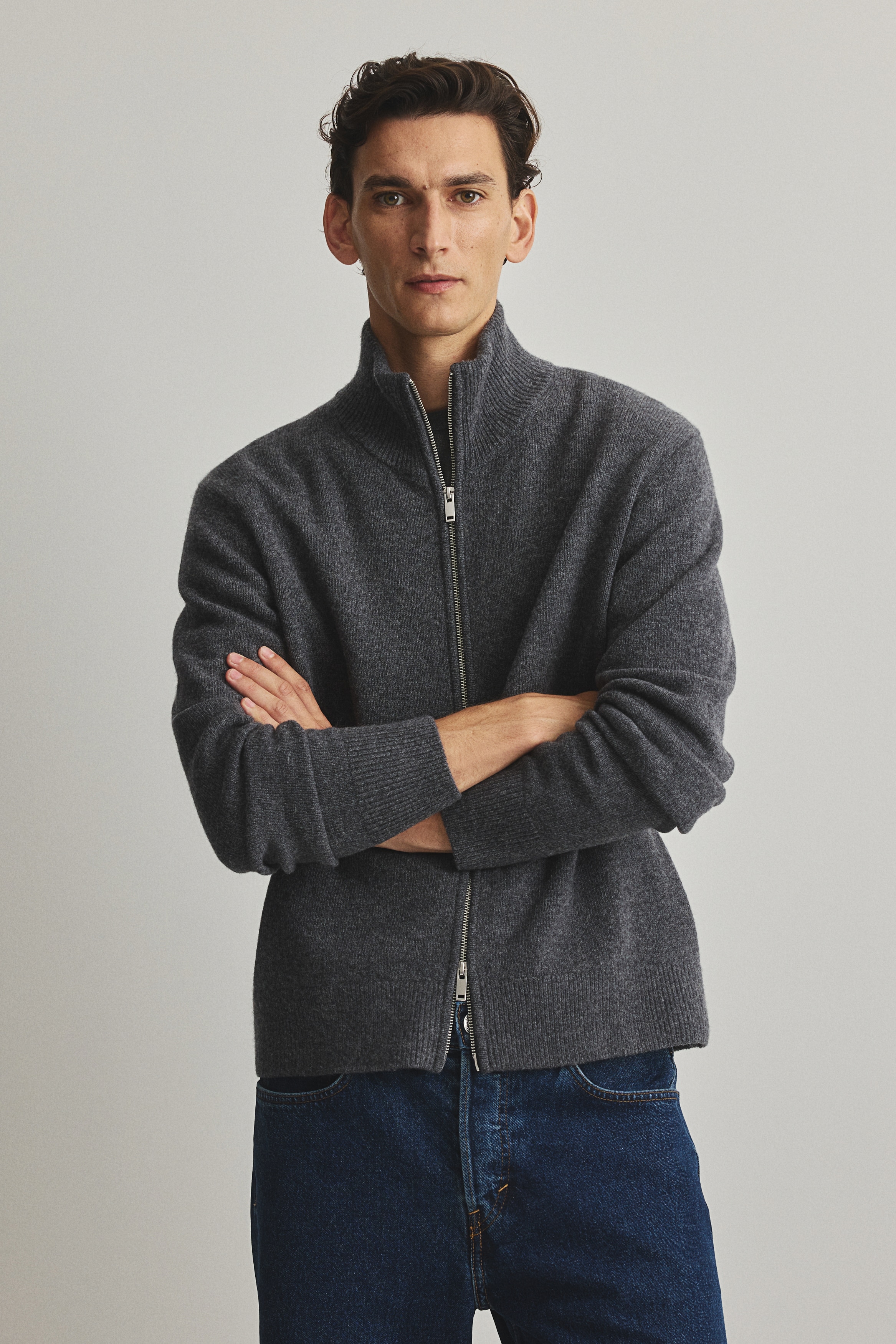 Regular Fit Wool zip-through cardigan