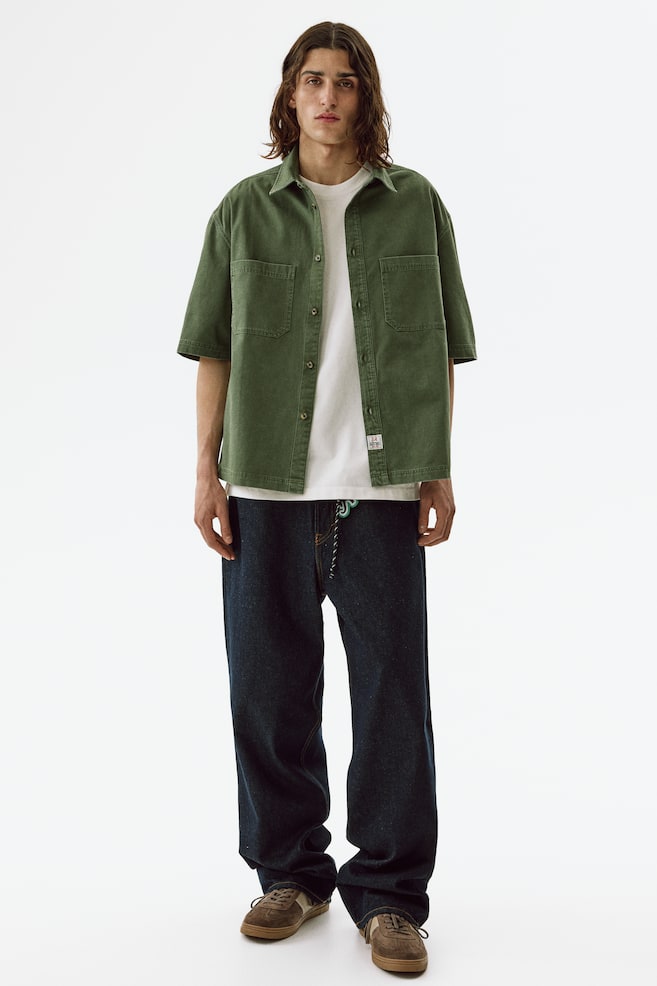 Relaxed-Fit Denim Shirt - Khaki green/Light denim blue - 7