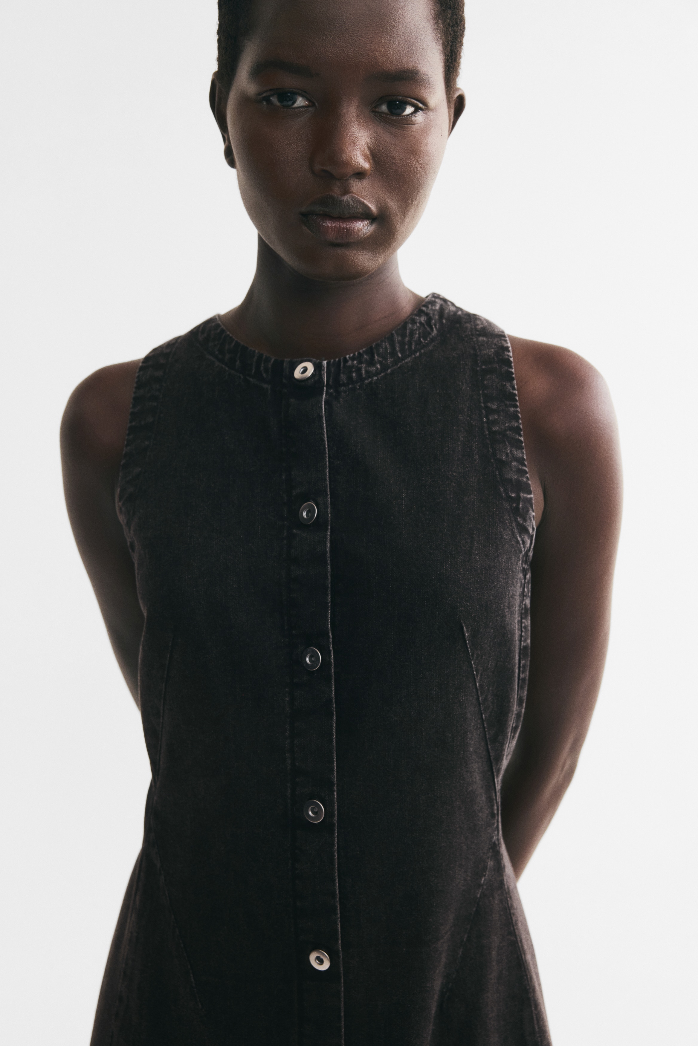 Button-Front Denim Dress thumbnail 2