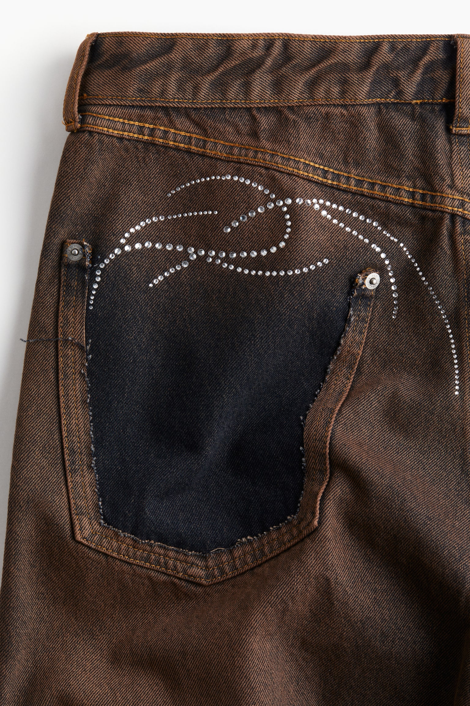 Rhinestone-detail Loose Jeans - Dark brown/Dark denim blue - 3