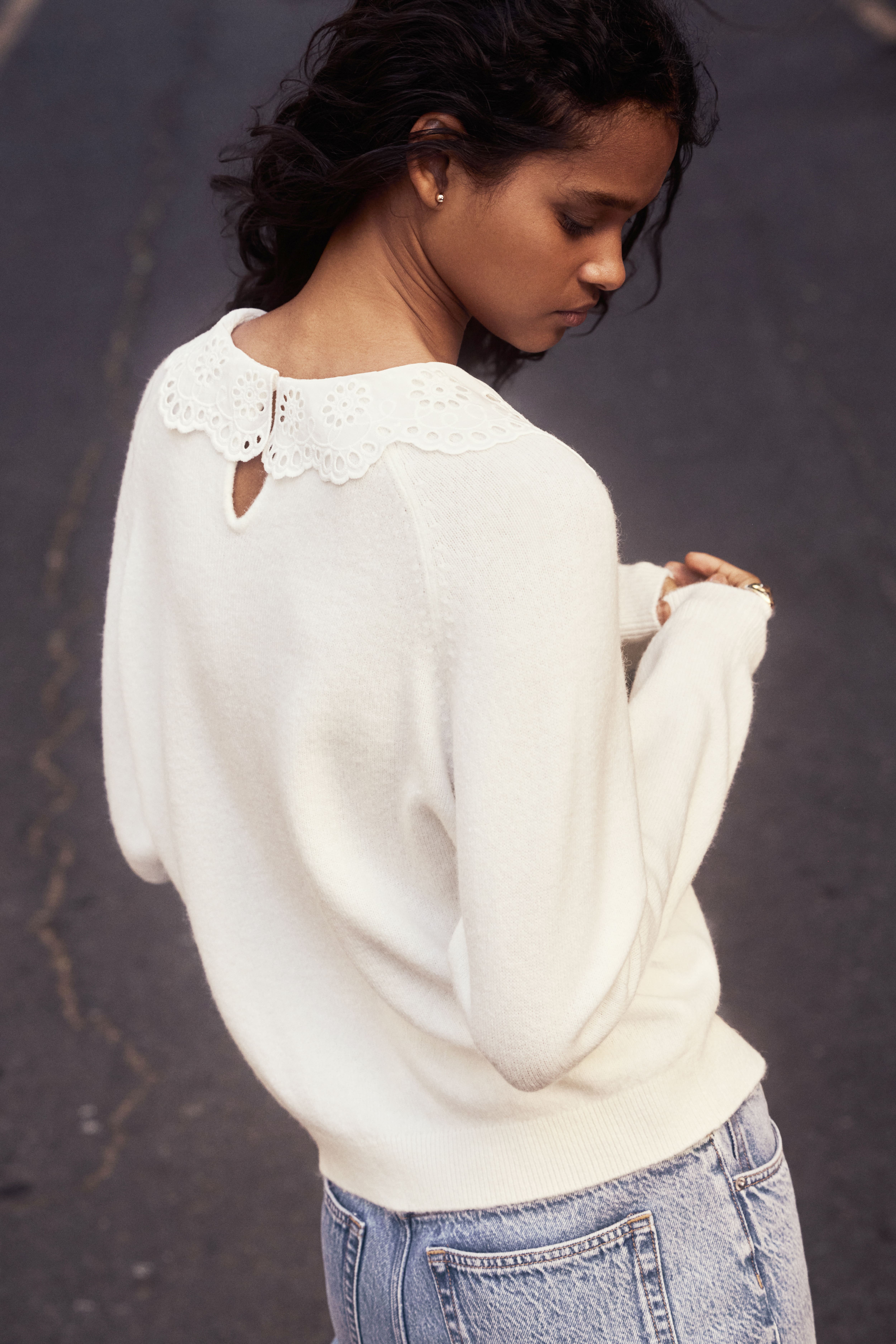 Sweater with Lace Collar