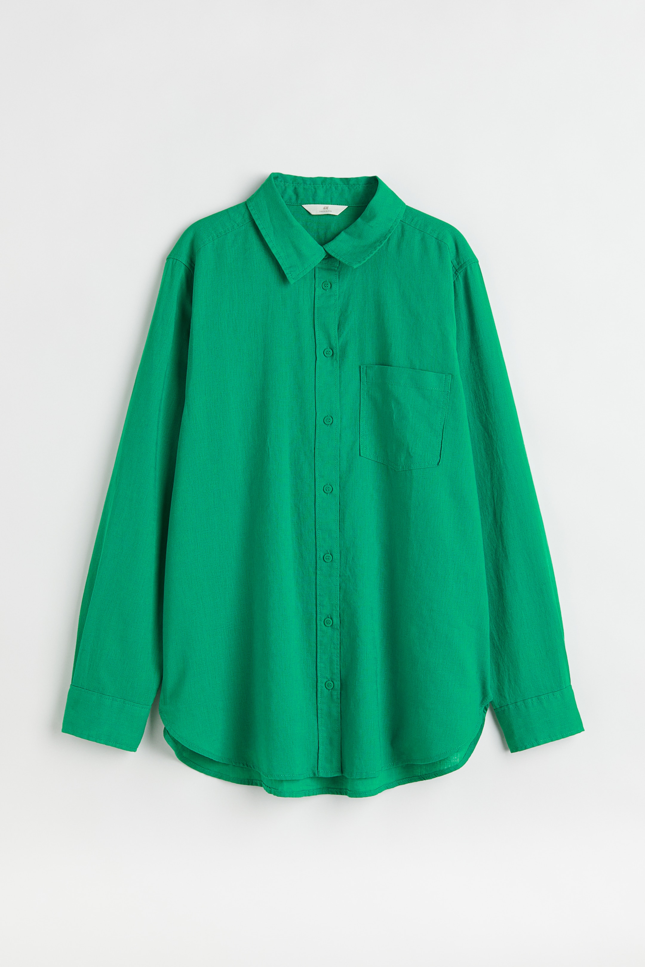 Linen-blend shirt - Long sleeve - Regular length - Green - Ladies | H&M GB