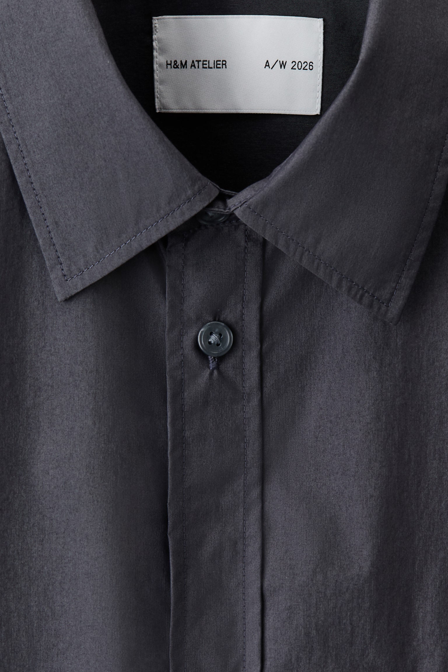 Мужская рубашка H&M Relaxed-Fit Poplin, цвет: Тёмный серый — фото 7
