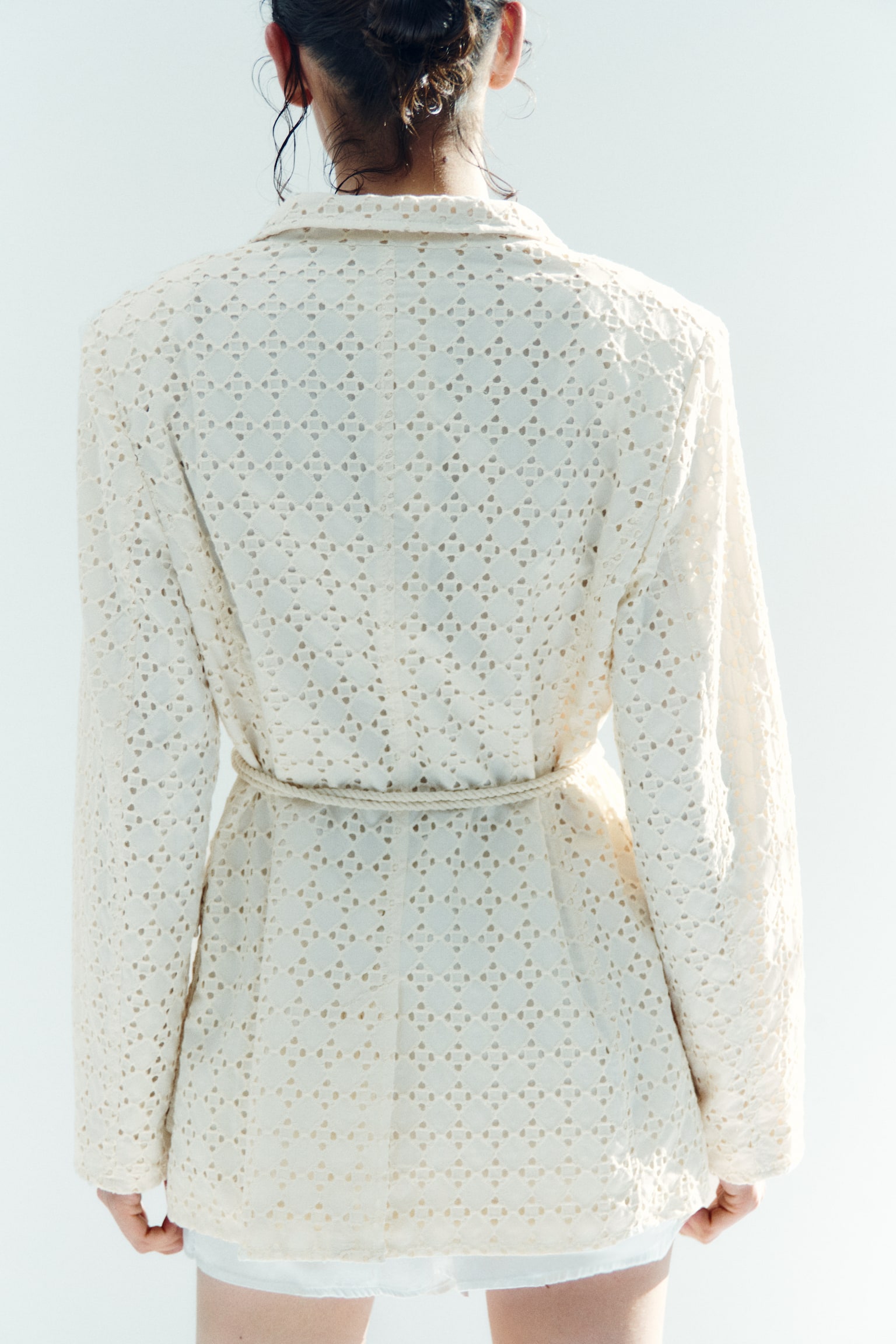 Broderie-anglaise cotton blazer - Light beige - 5