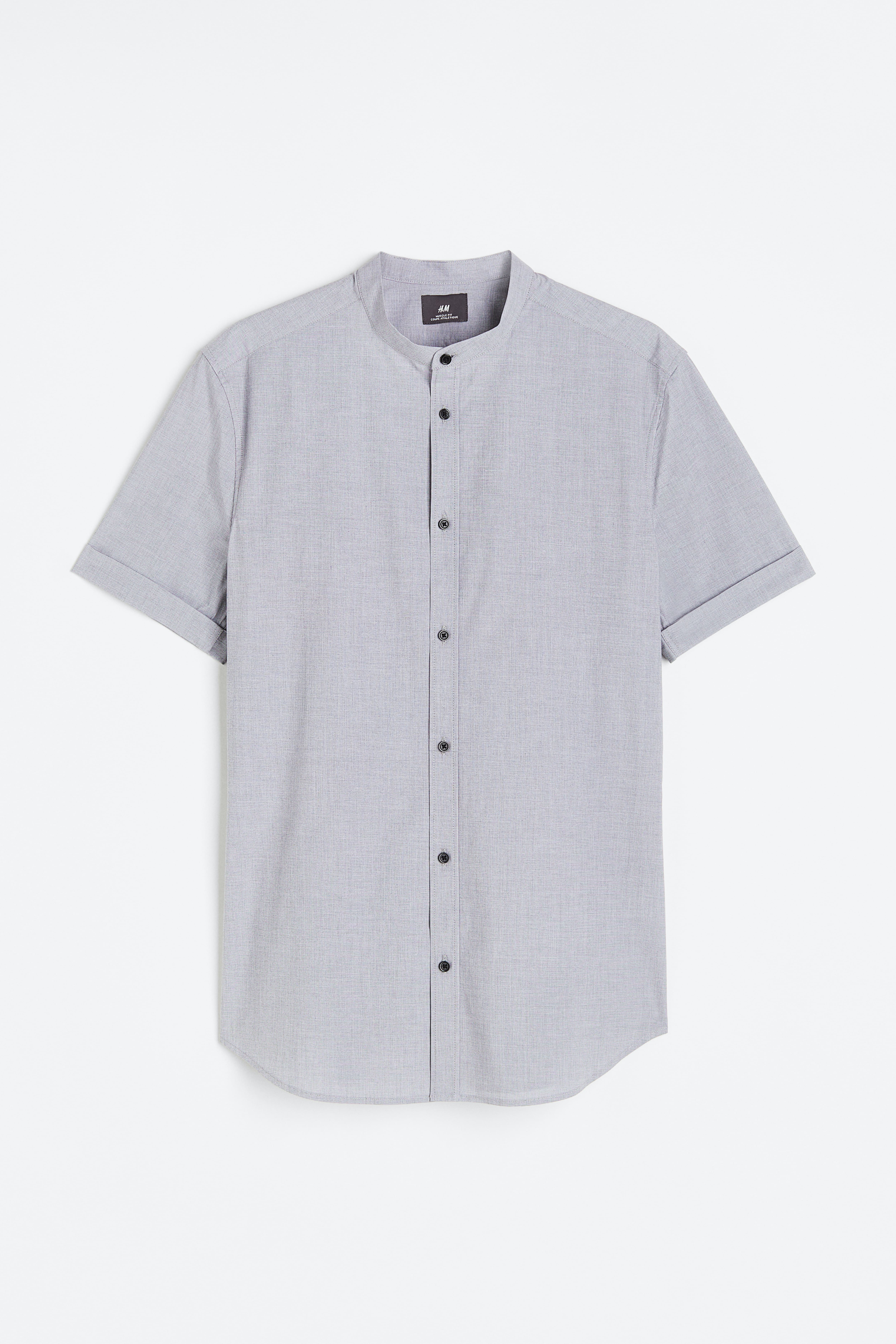 Muscle Fit Cotton Shirt - Short sleeve - Regular length - Light gray - Men  | H&M US