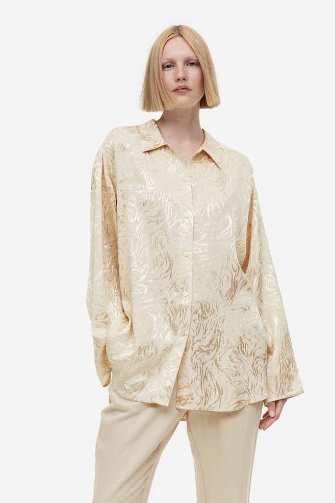 Oversized jacquard-weave shirt - Light beige - 1