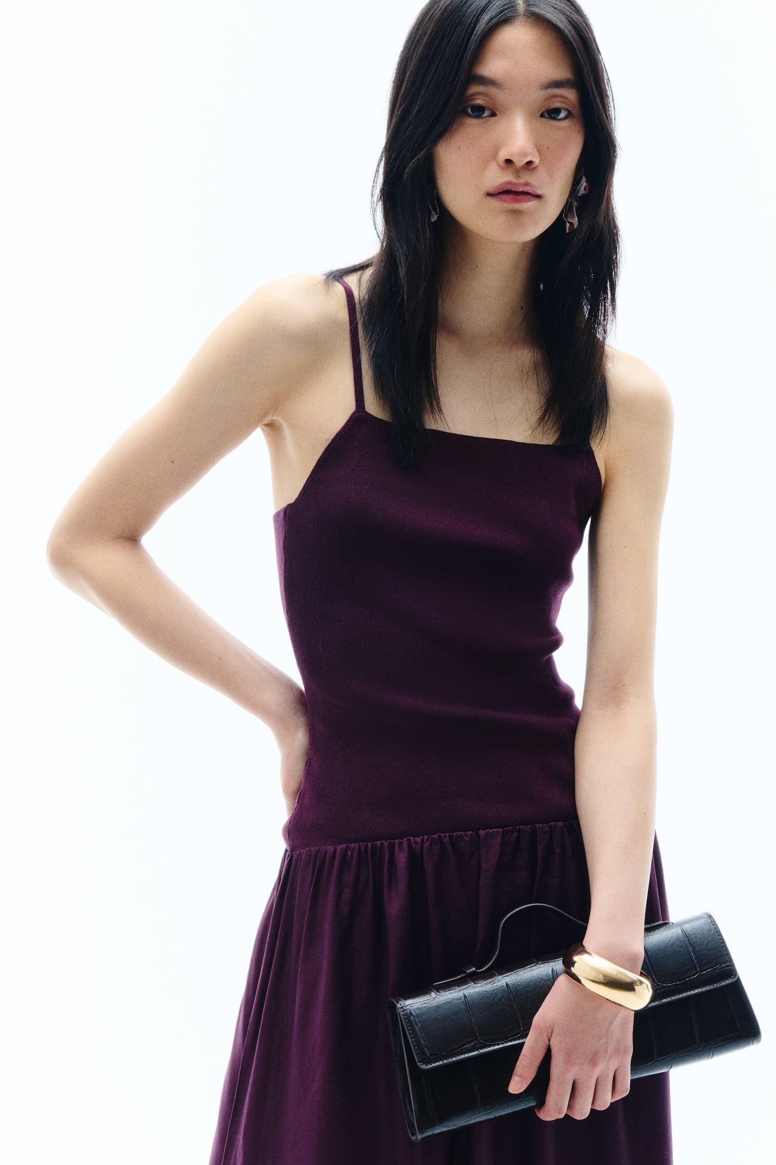 Jersey strappy dress - Burgundy/Light pink - 1