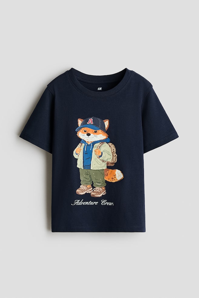 Printed T-Shirt - Navy blue/Adventure Crew/Gray melange/striped/Cream/Road Trip/White/striped/Khaki green/dinosaurs/Dark brown/dinosaurs/Navy blue/Sports League/Cream/Monster Jump/Black/skeleton/Light dusty green/skulls - 1