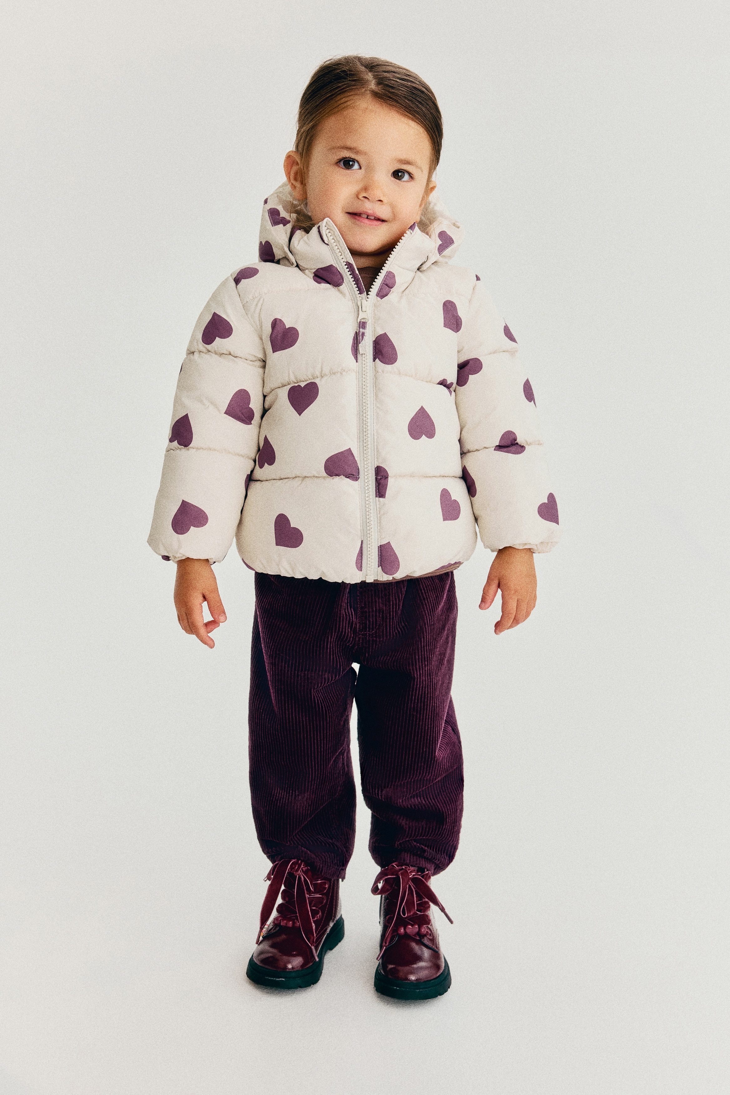 Water-repellent puffer jacket - Light beige/Hearts/Brown/Navy blue/Turquoise/Dinosaurs
