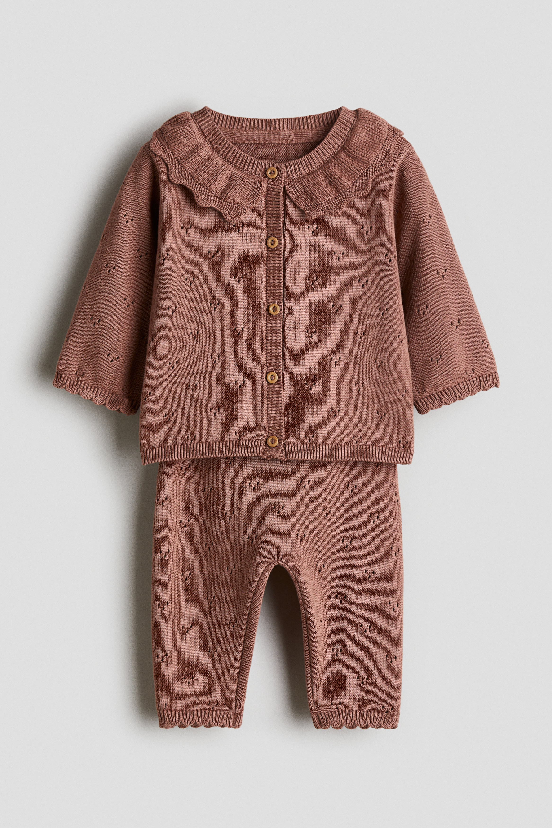 Light brown 2-piece pointelle-knit cotton set - Size: 0-1M  - H&M