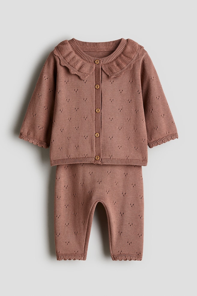 2-piece pointelle-knit cotton set - Light brown/Pink - 1
