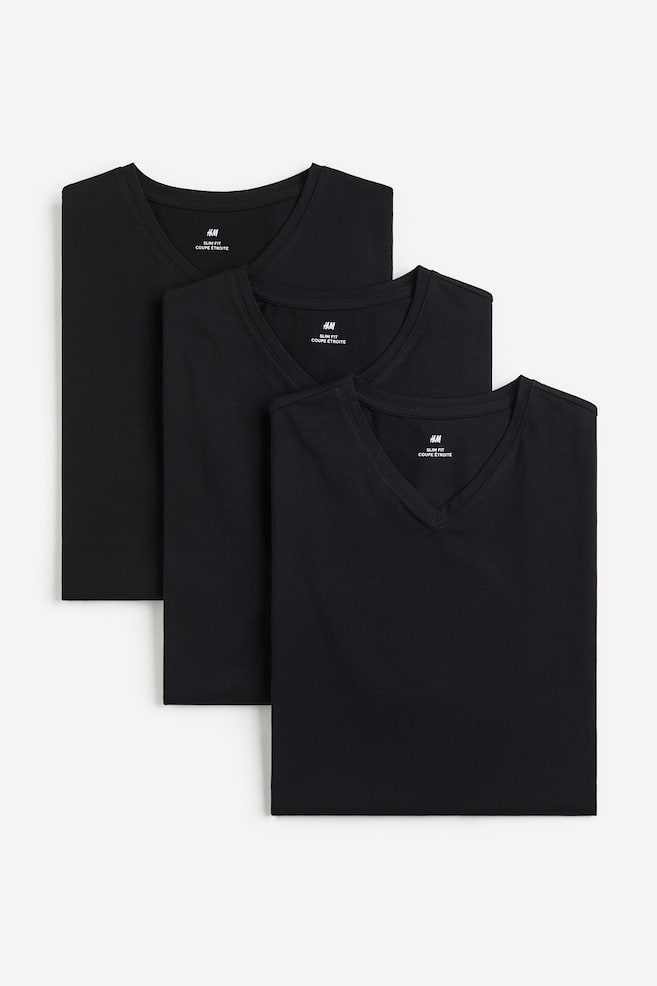 Lot de 3 T-shirts Slim Fit à encolure en V - Noir/Blanc - 1