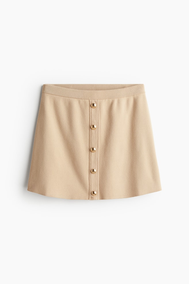Button-front fine-knit skirt - Beige/Dark khaki green - 1