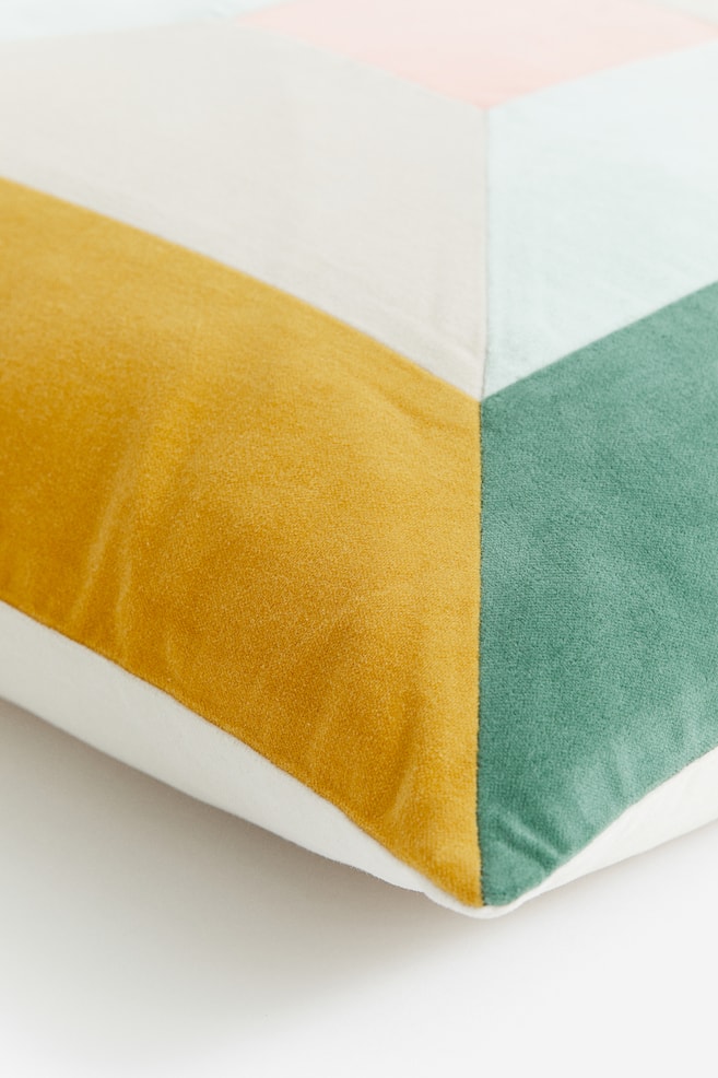 Aksamitna patchworkowa poszewka na poduszkę - Musztardowożółty/Zielony - 2