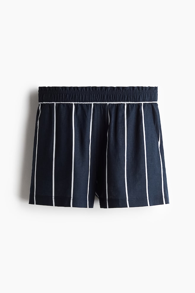 Linen-blend shorts - Navy blue/Striped - 1