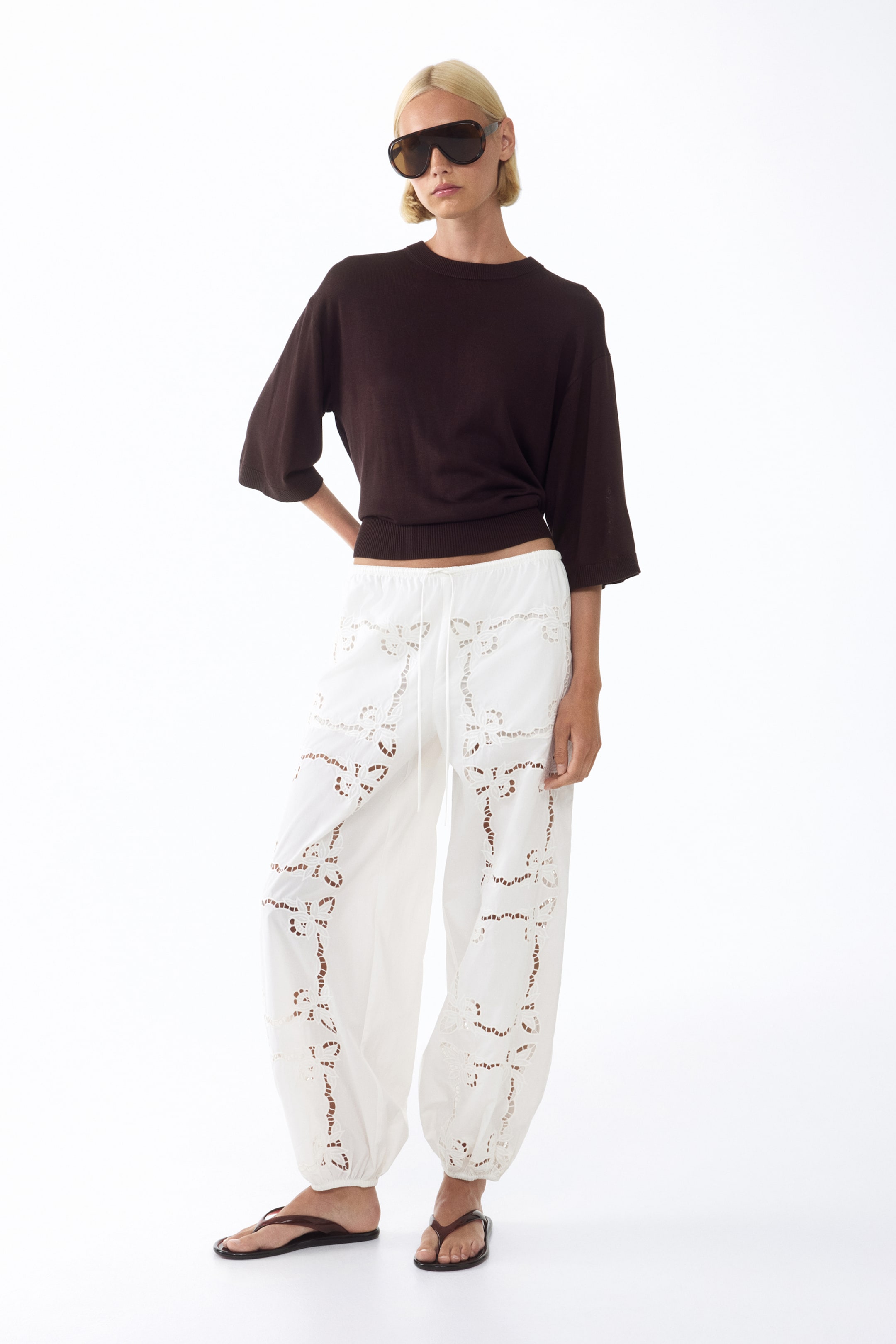 Short-Sleeved Fine-Knit Top