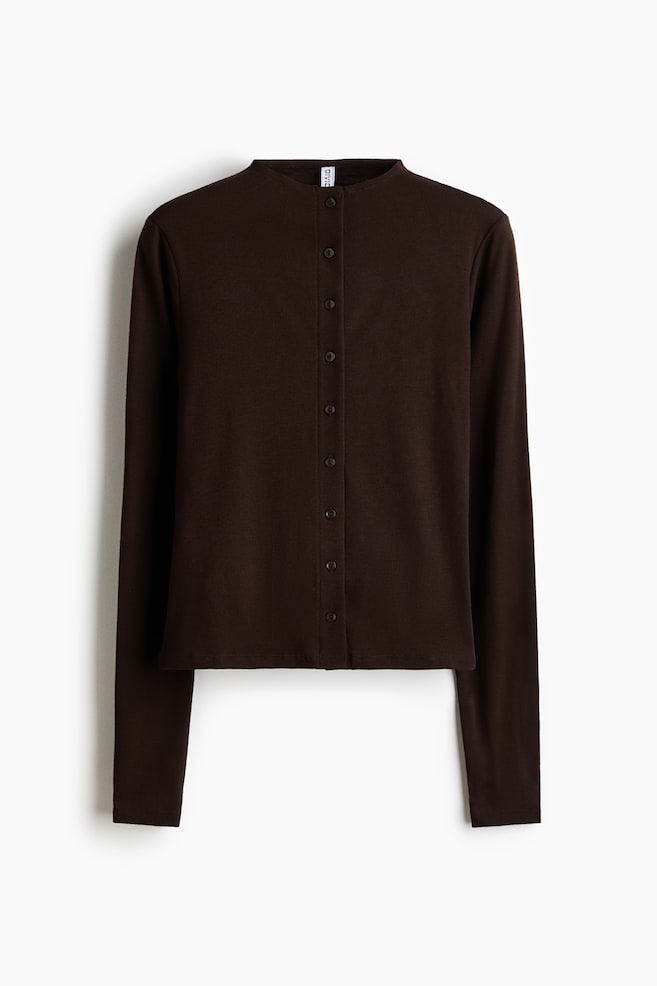 Jersey cardigan - Dark brown/Black - 1