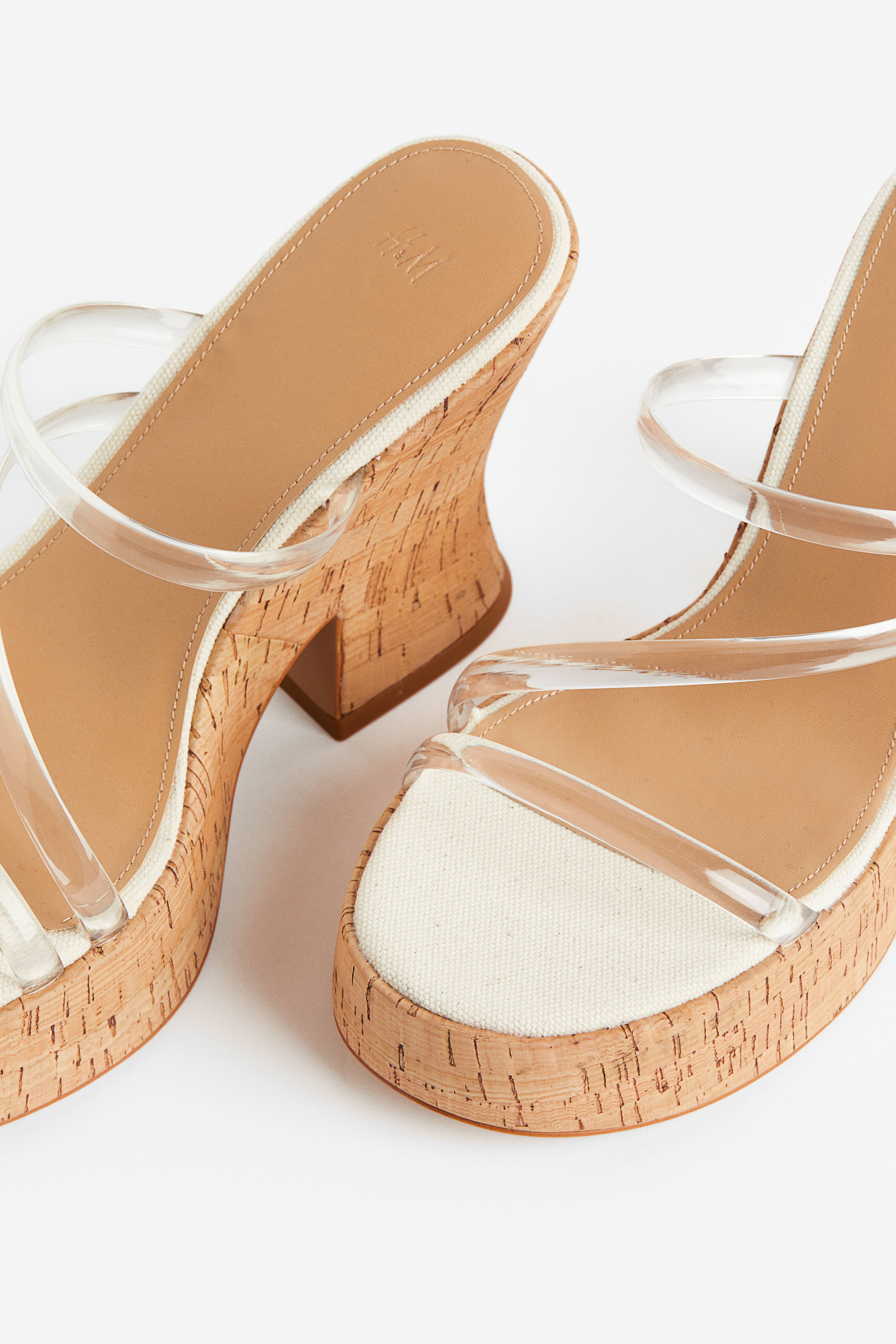 Clear cork fashion wedge heels