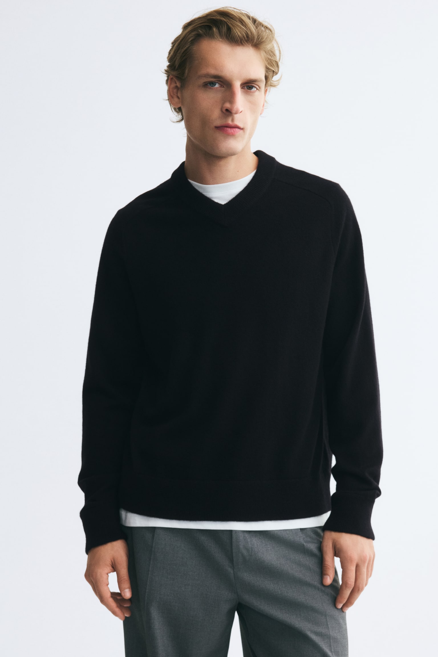 Мужской свитер H&M Relaxed-Fit Cashmere, цвет: Чёрный — фото 4