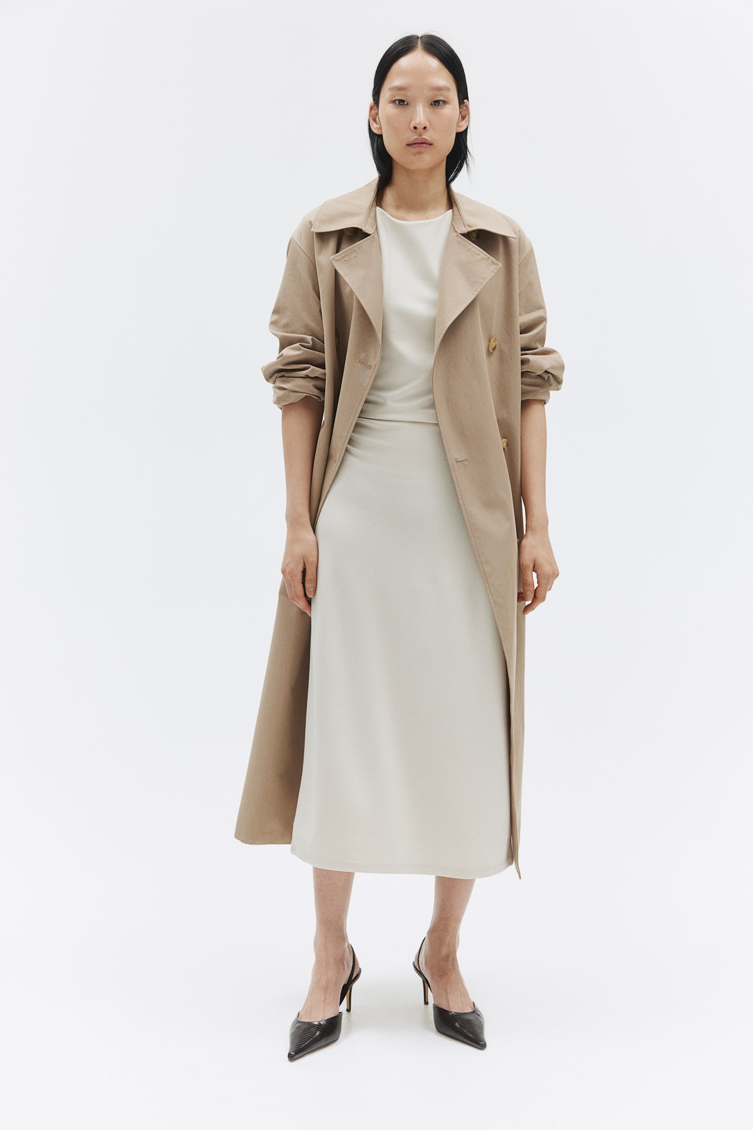 Boat-neck jersey dress - Light beige/Black - 5