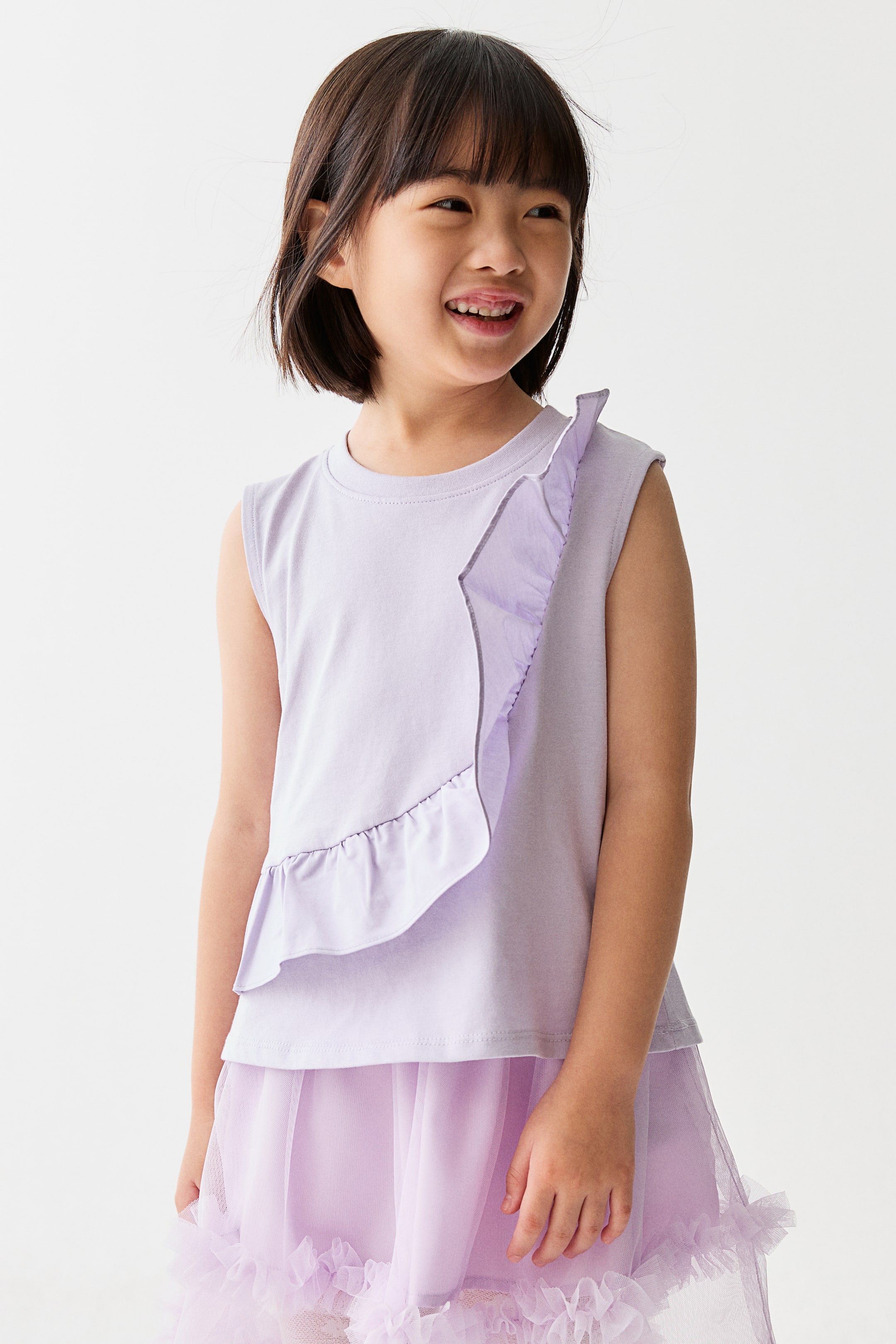 View larger image: Frill-trimmed cotton top - Light purple - Kids | H&M SG 1