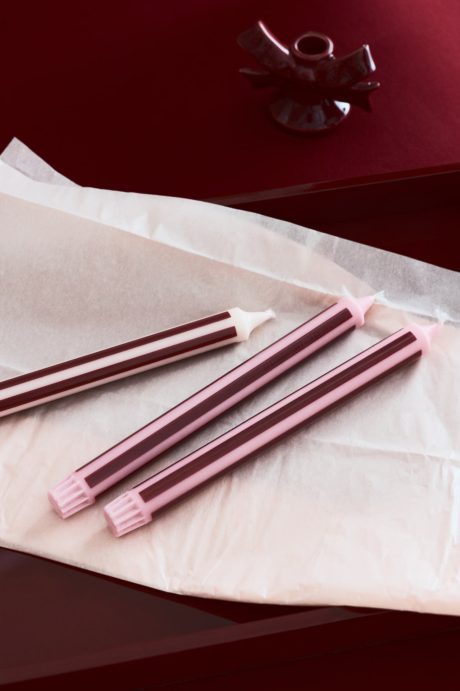 2-pack patterned candles - Burgundy/Striped/Burgundy/Striped/Pink/Bows/White/Christmas trees/Red/Bows/Gold-coloured/Striped/Dark brown/Gold-coloured/Bows - 2