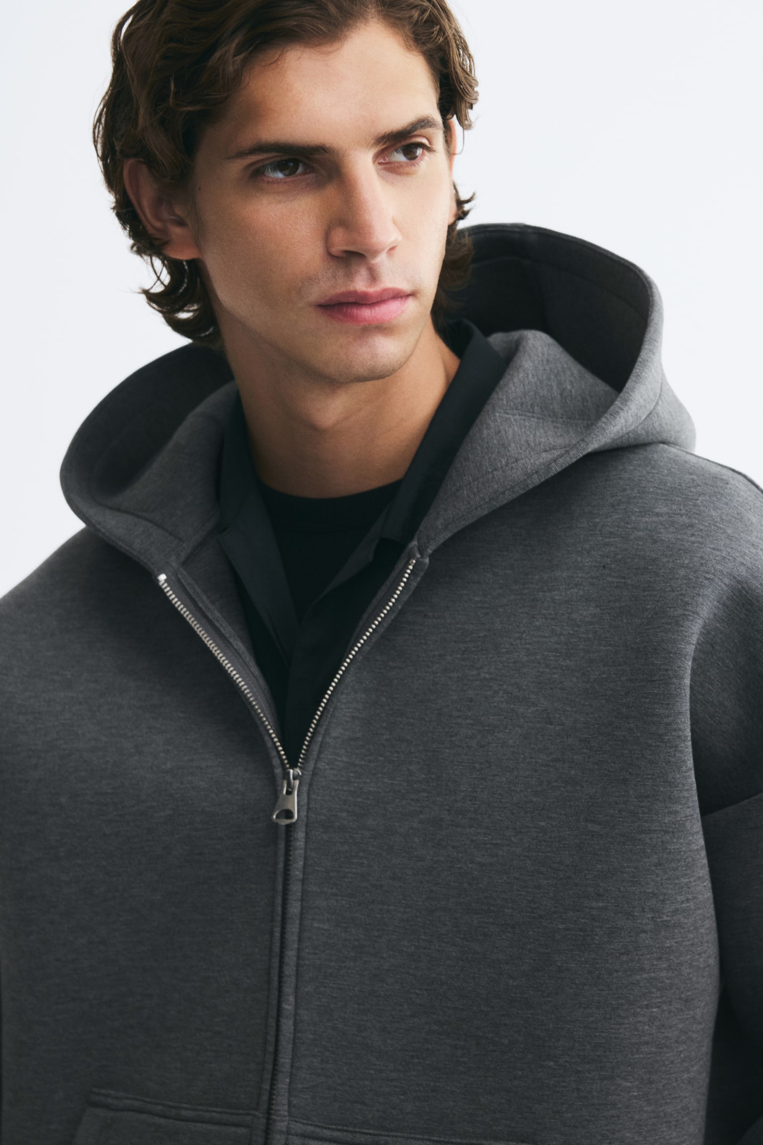 Мужская куртка H&M Oversized Scuba Hooded, цвет: Тёмный серый меланжевый — фото 3