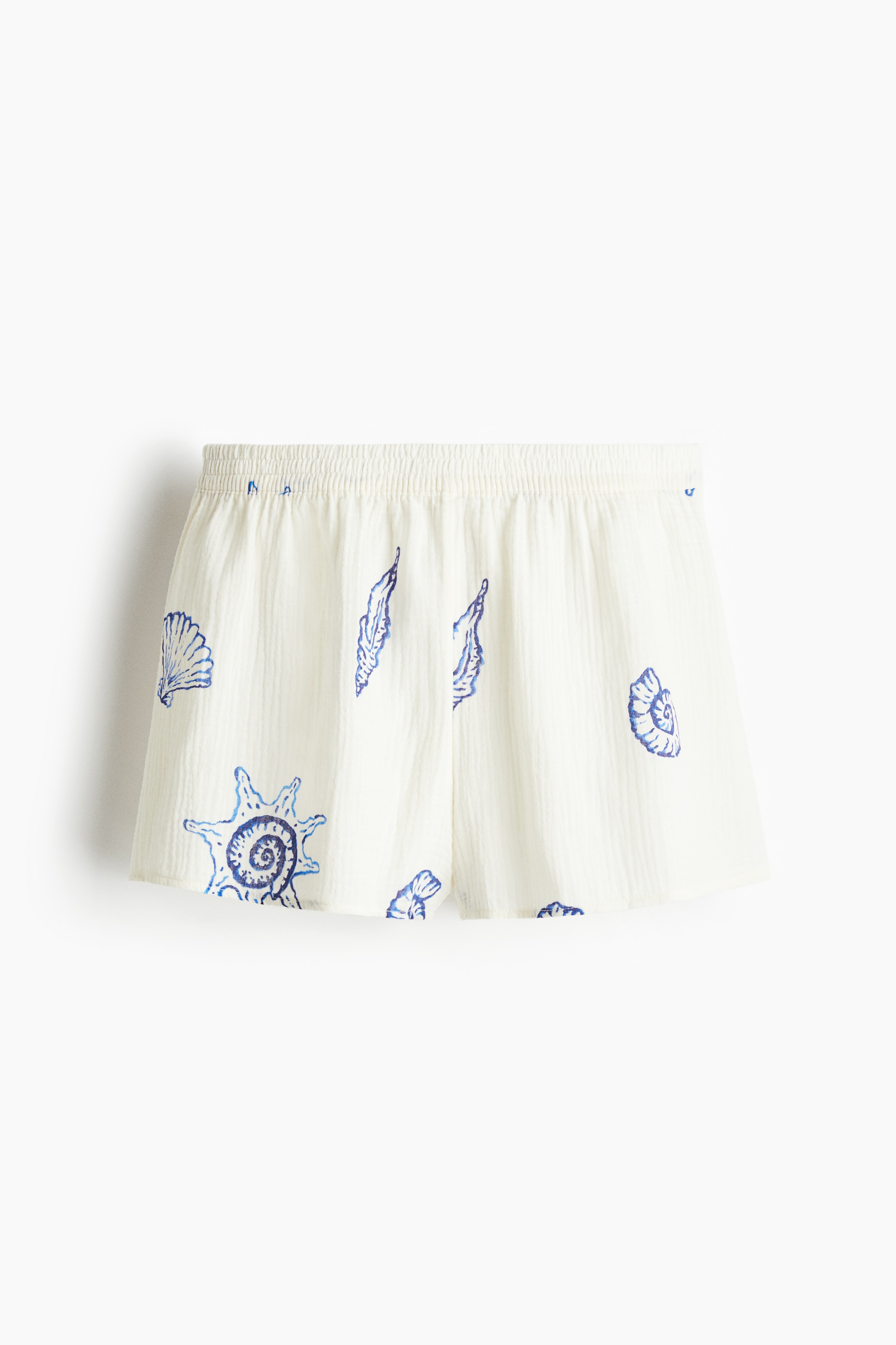 Pamuklu Muslin Plaj Şortu - Krem/Deniz kabukları