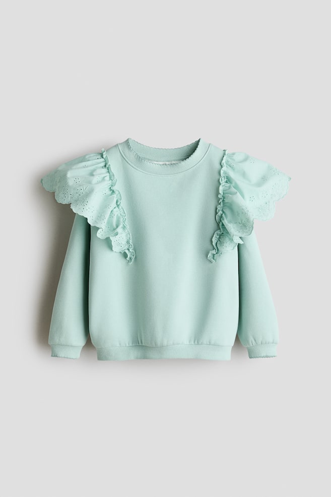 Ruffle-Trimmed Sweatshirt - Mint green/White - 1