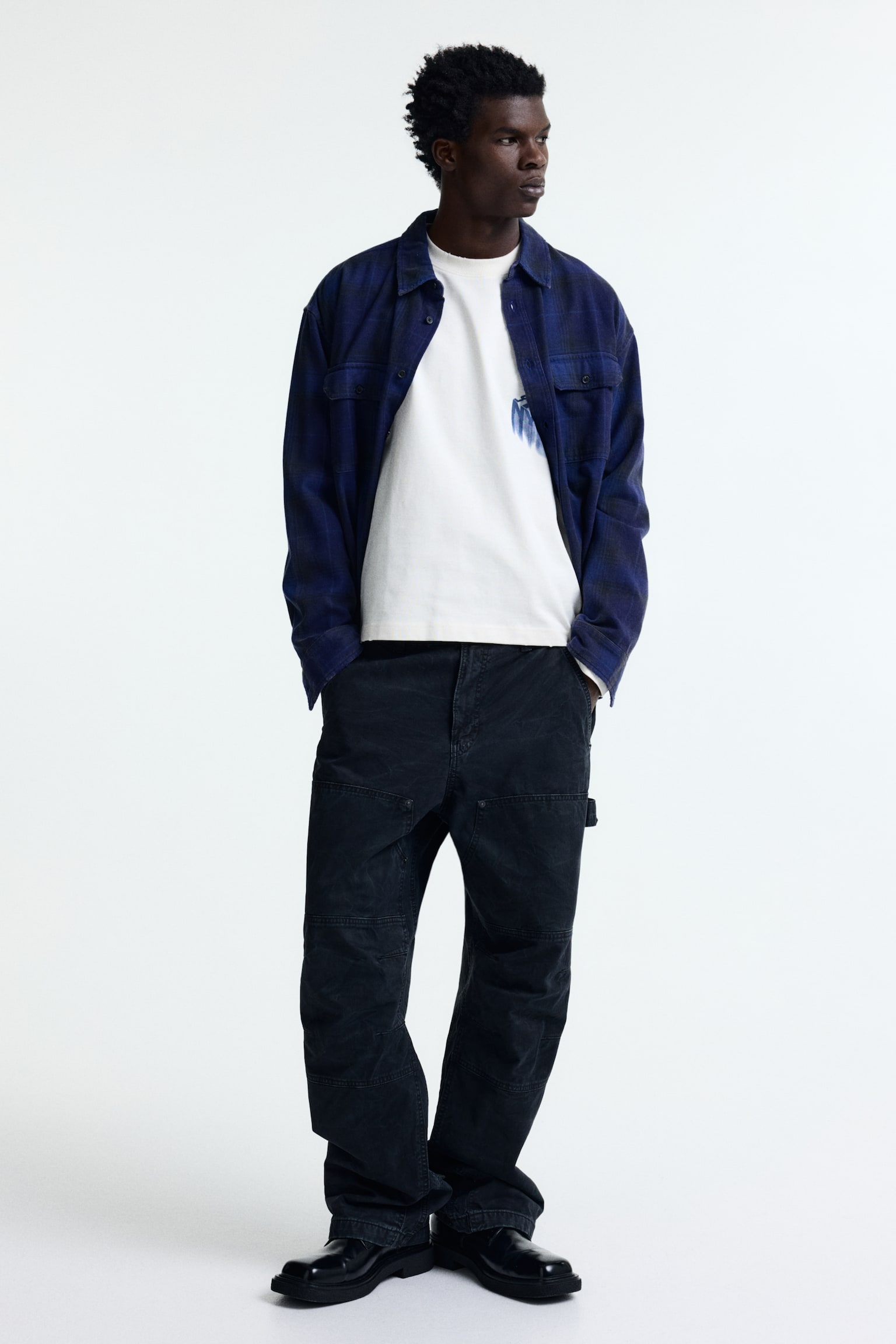 休閒剪裁圖案襯衫 - 深藍色/格紋 - 4