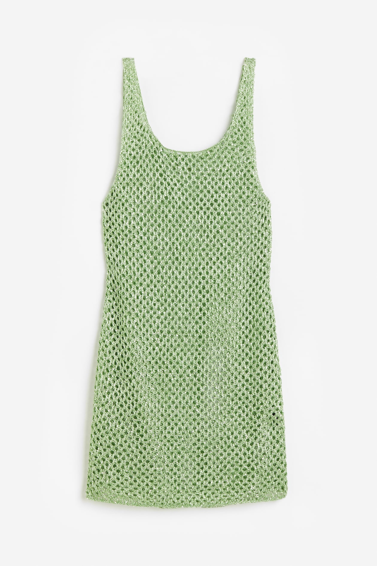 Glittery Hole-knit Dress - Low-cut Neckline - Sleeveless - Light green ...