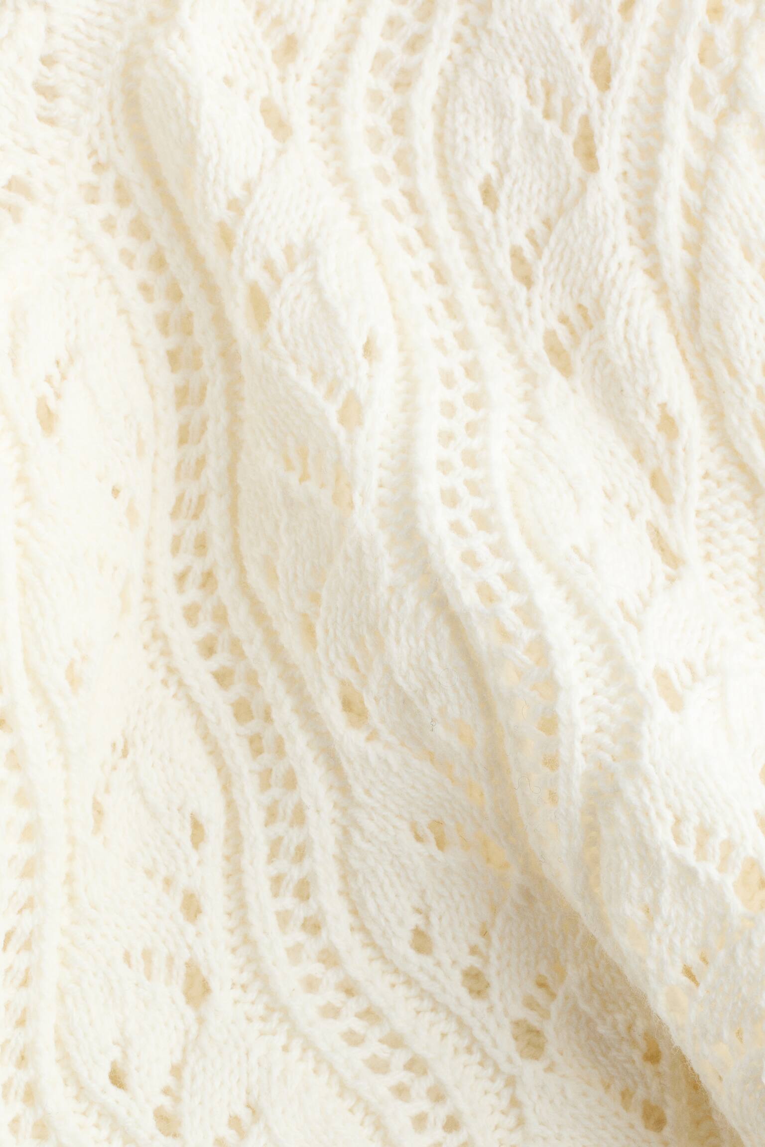 Pointelle-knit tie-front cardigan - Cream/Dark brown - 2