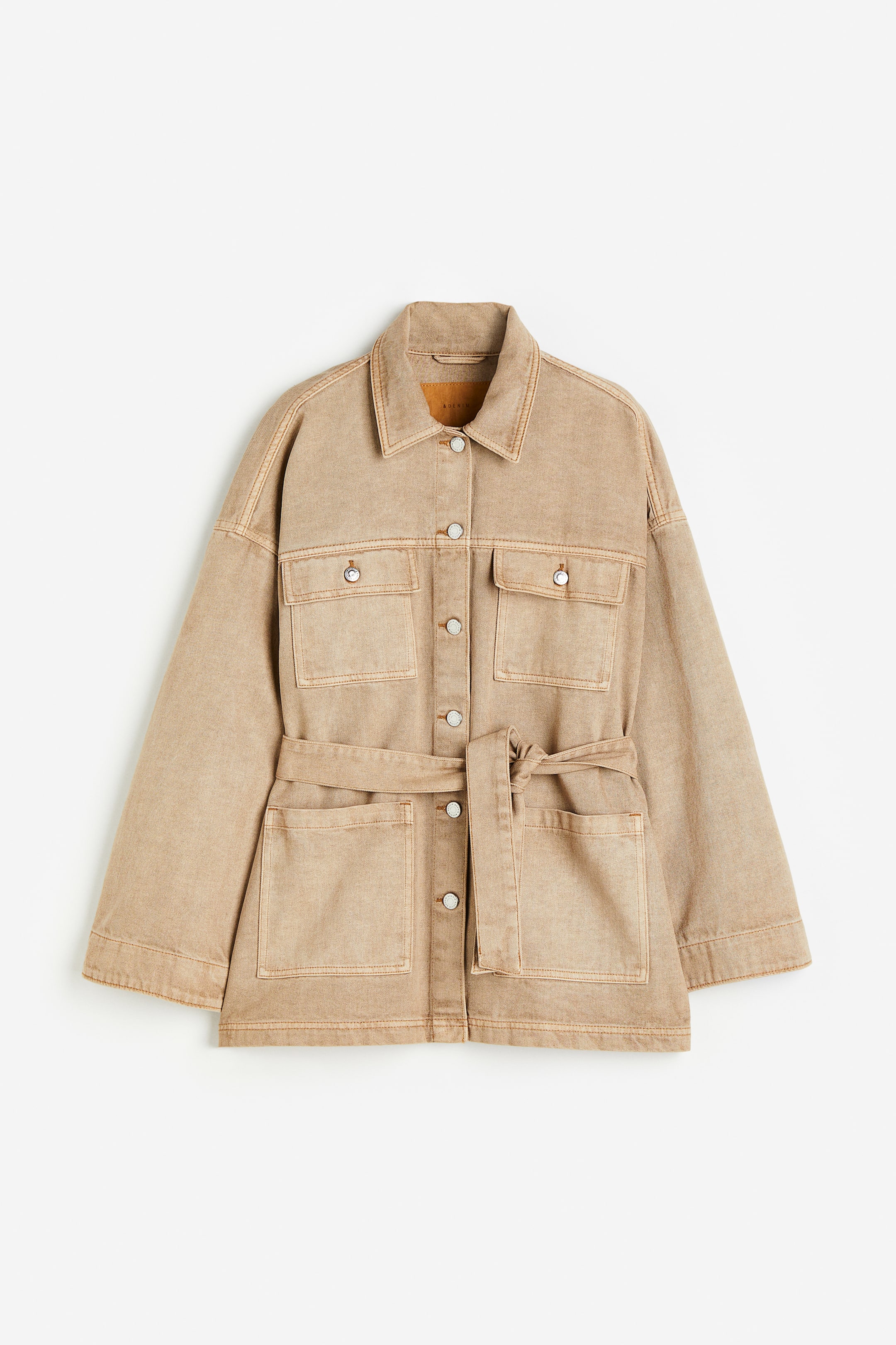 Tie-Belt Denim Jacket - Beige - Ladies | H&M US