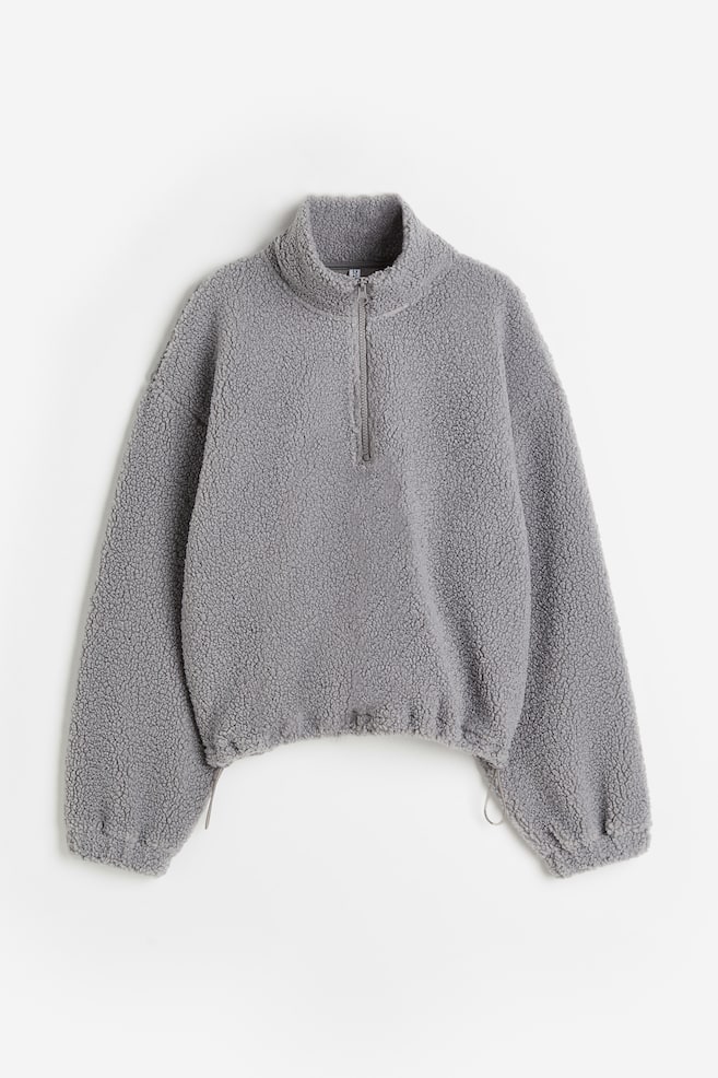 Zip-top teddy sweatshirt - Light grey/Light beige - 1