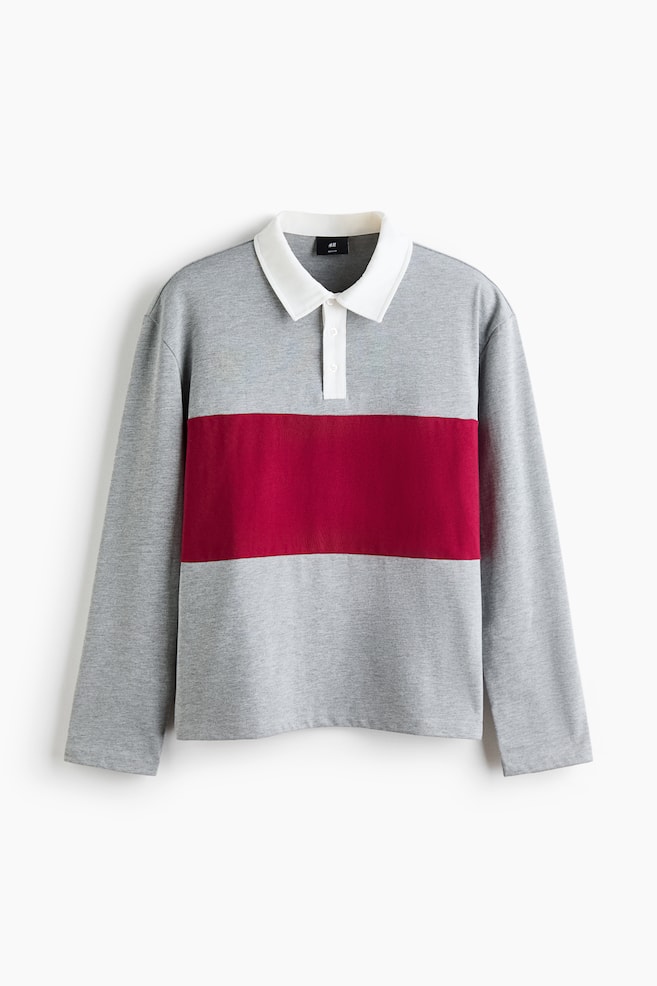 Maglia da rugby in cotone Regular Fit - Grigio mélange/color block/Blu navy/color block - 1