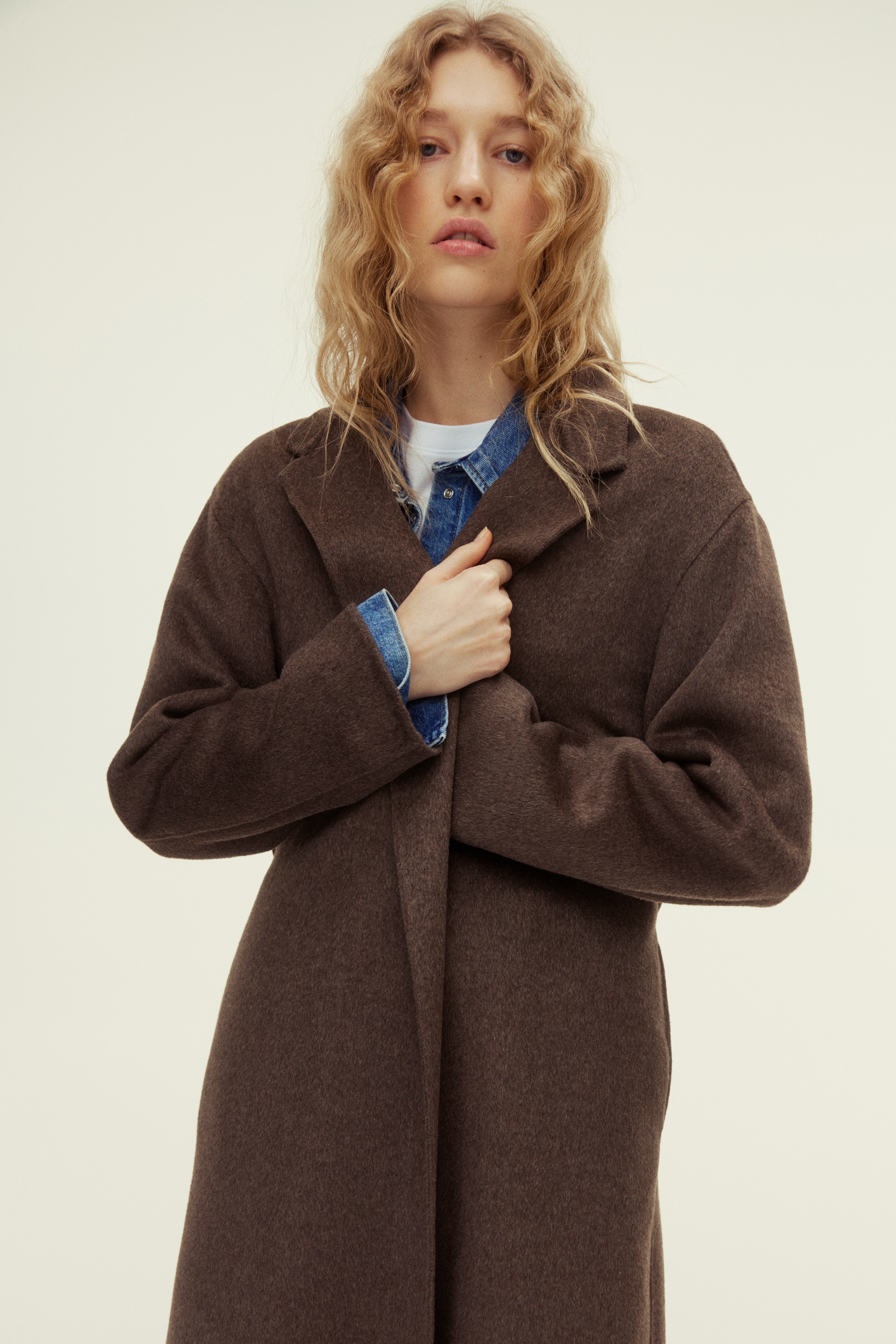 Manteau fait main en laine mélangée - Marron