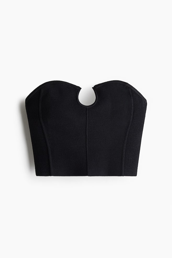 Rib-knit tube top - Black/Light khaki green - 1