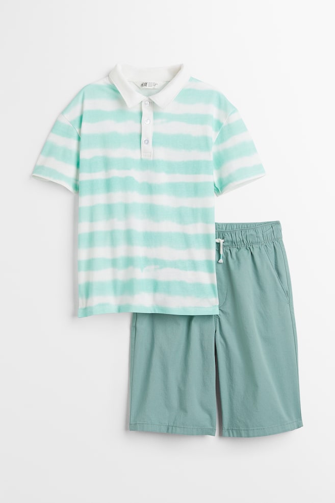 2-piece cotton set - Turquoise/Tie-dye/Brown/Blue striped