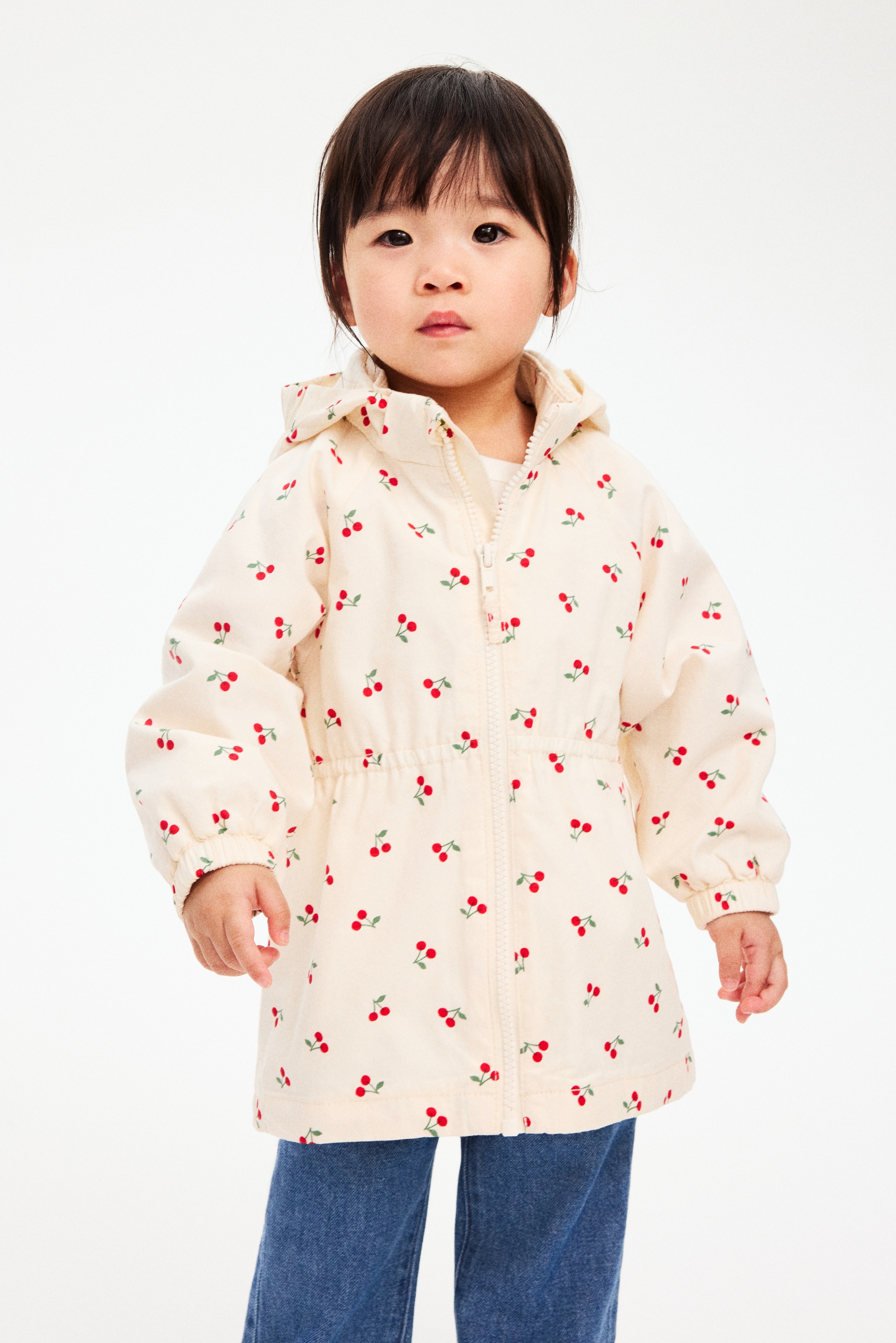 Cotton twill parka - Light beige/Cherries