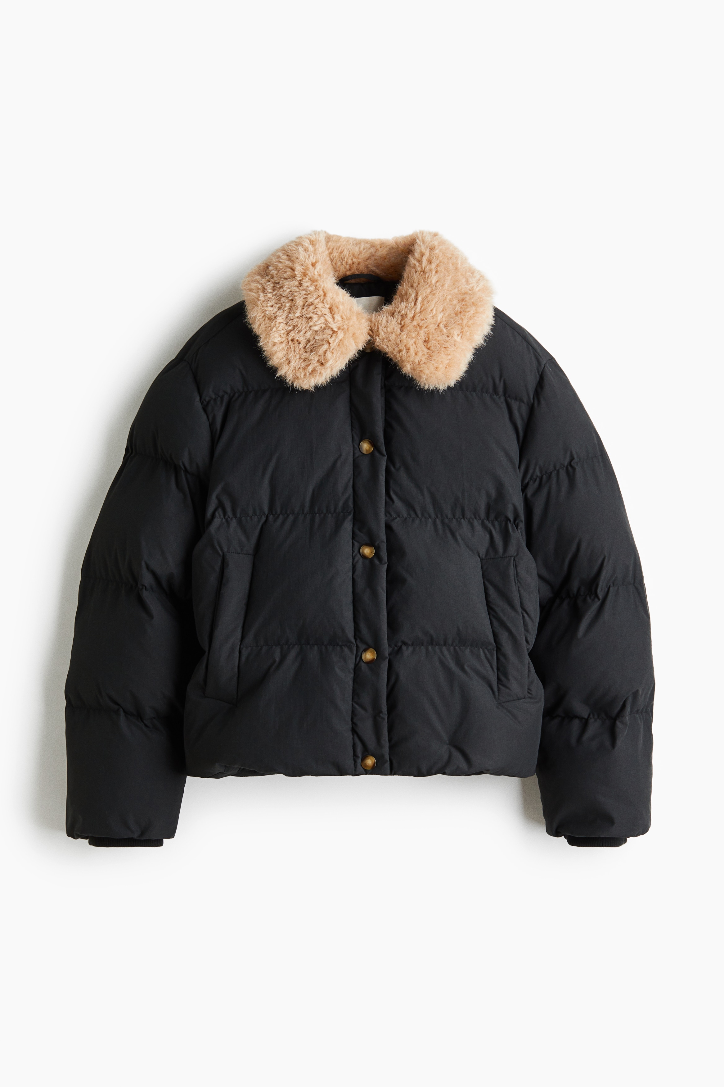 Puffer Jacket with Collar - Black