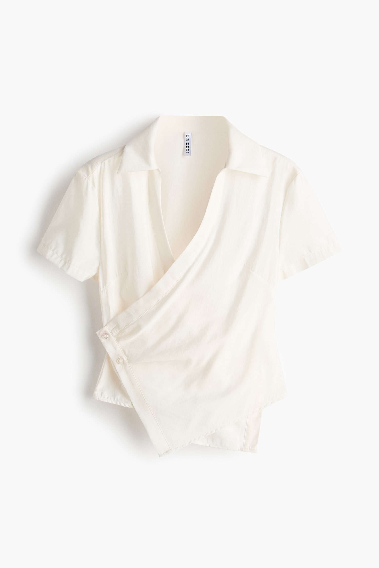Short-sleeved wrap shirt - Cream/Dark brown
